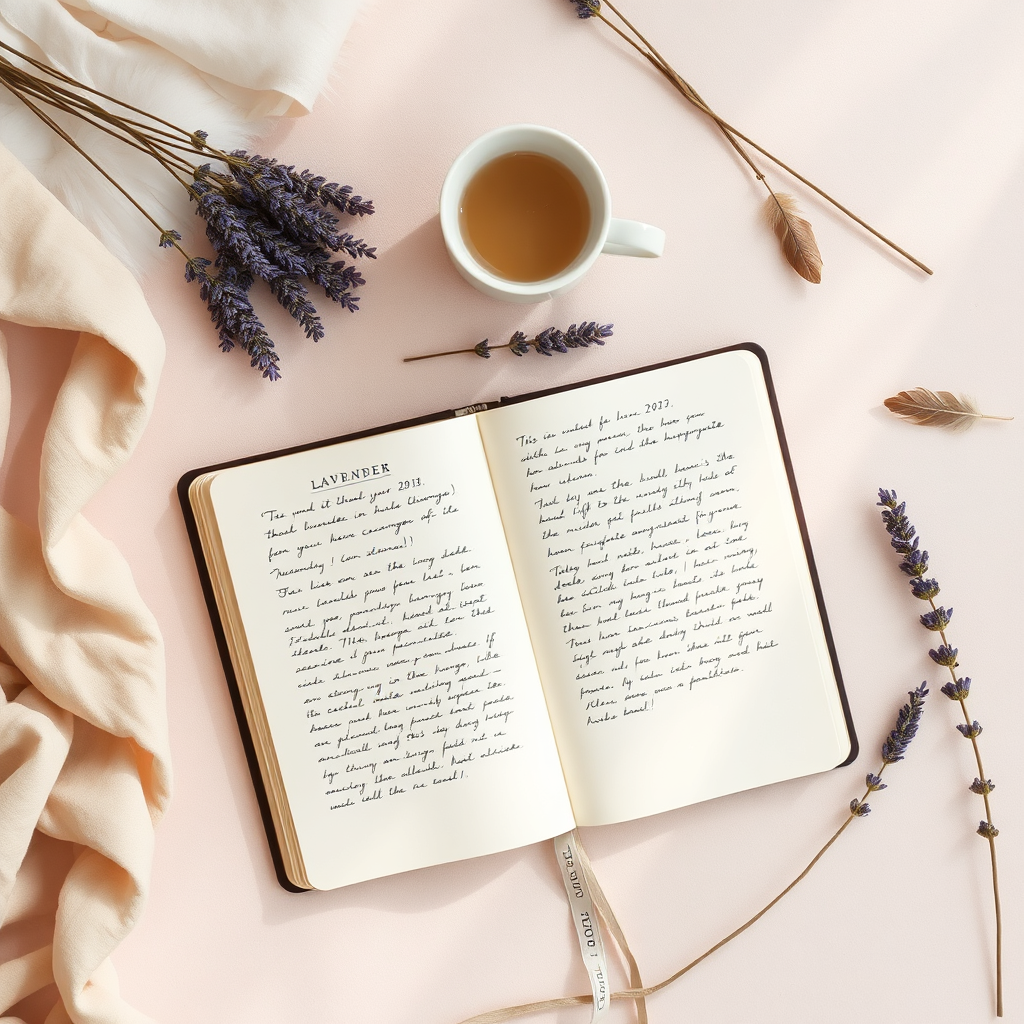 Imagine a serene background with soft hues of beige and pastel tones, featuring a calming texture that resembles aged parchment. Overlay the title in elegant, flowing typography that conveys peace and invites exploration. Gentle light filters through, creating an ethereal glow.