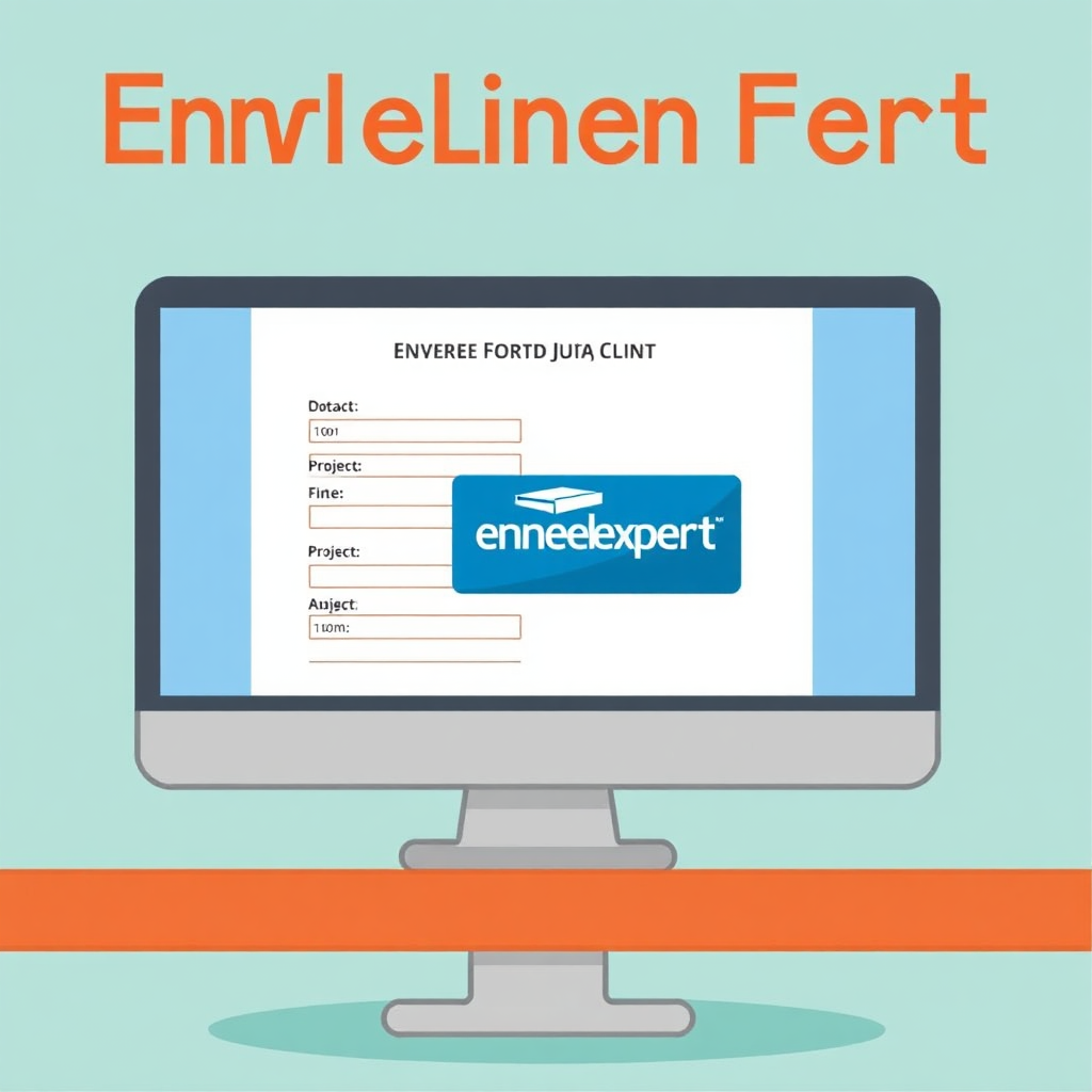 A computer screen displaying Envelope Expert's online inquiry form. The form is clean and user-friendly, with clear instructions and fields for contact information and project details. The Envelope Expert logo is prominently displayed on the form. Aim for a stylized image, highlighting the ease and convenience of submitting an online inquiry. The image should convey the message that Envelope Expert provides quick responses and tailored solutions. The form should appear professional and inviting.