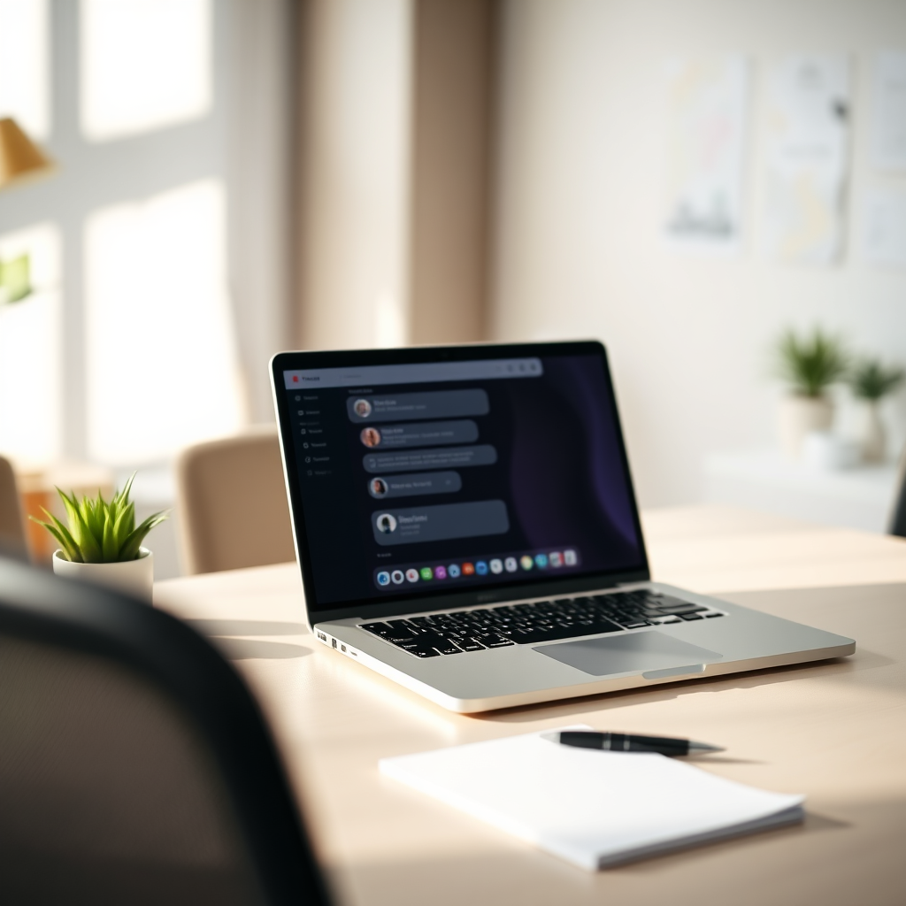 A laptop on a clean desk showing an AI chat interface, representing Orces's service.