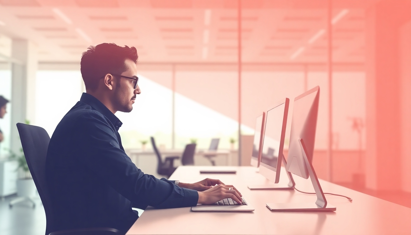 A photorealistic image of a person, who is focused and working effectively on a computer. The setting is a modern, bright office space with natural light and minimal distractions. High-quality, with a focus on conveying a sense of professionalism and efficiency.