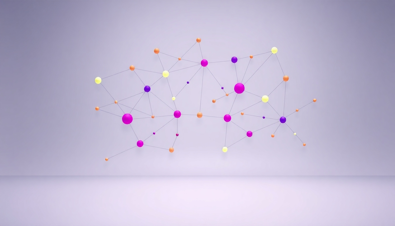 A stylized image showing a network of interconnected nodes and lines, representing the various skills and tasks I handle as a virtual assistant.  Use vibrant yet professional colors, possibly with a gradient effect, to highlight efficiency and connectivity.