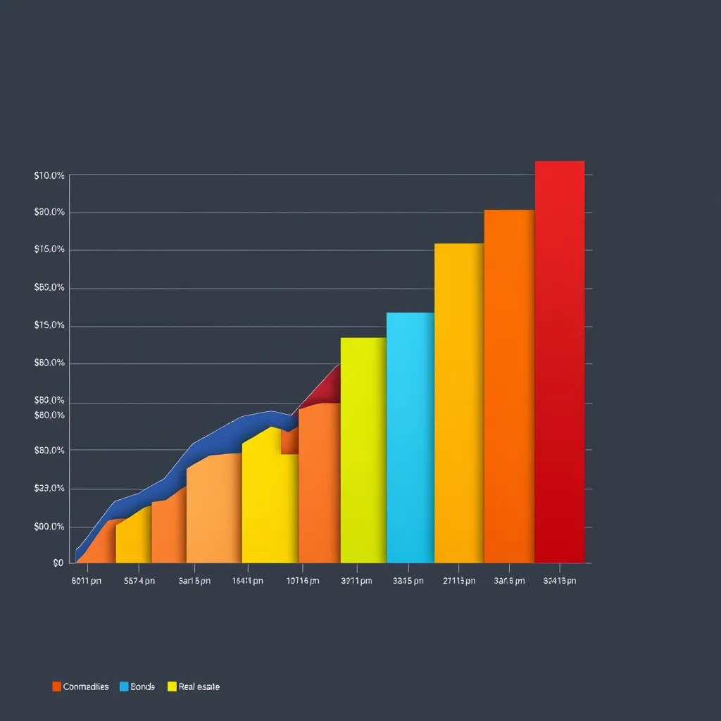 A colorful chart with different colored segments representing various asset classes like stocks, bonds, real estate, and commodities. The chart should be visually appealing and show a balanced distribution of investments.