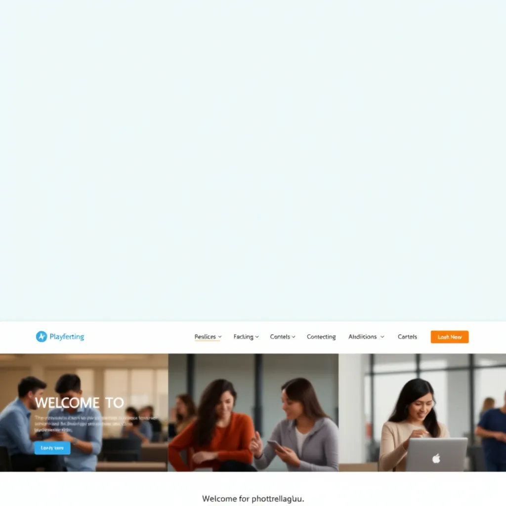 A website with a simple, clean navigation menu at the top. The menu is easy to read and has clear labels. The background of the website is a soft blue color, with images of people using the website in the background. The overall feel of the website is welcoming and professional.