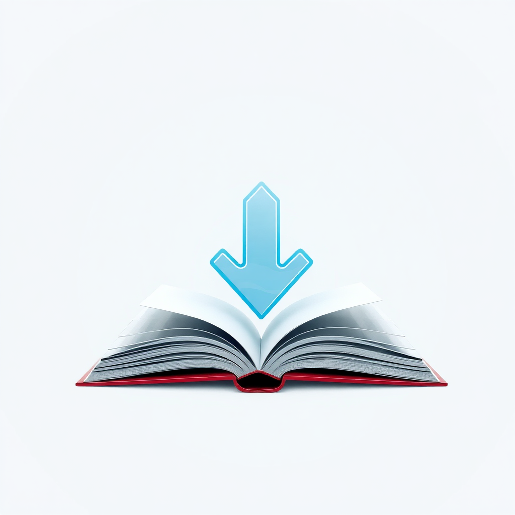 A stylized image of a download icon transforming into an open book. The background is a gradient of light blue to white. Style reference: modern, technological. Technical specs: 4K resolution, high quality.