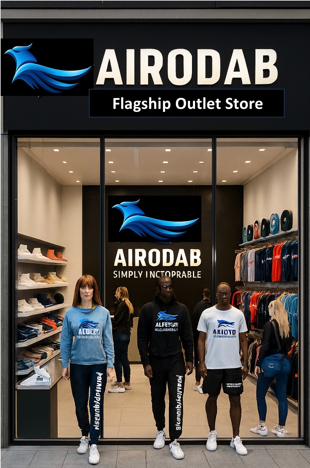 Create a photorealistic image representing AIRODAB's mission to provide quality products and services. The image should feature a diverse group of people interacting positively with technology and physical products. For example, one person could be using a cutting-edge gadget, another working with tools, and a third enjoying a lifestyle product. The composition should emphasize collaboration, innovation, and customer satisfaction. Use warm, inviting lighting to create a sense of trust and community. The color palette should be bright and modern, with a mix of blues, greens, and yellows. Capture the scene from a slightly low angle to make the subjects appear empowered and confident. Pay attention to texture details, ensuring that each product and person appears realistic and relatable. The environment should be a modern, open workspace or a stylish home setting. Incorporate subtle background elements like AI-generated graphics or data visualizations to reinforce the technology aspect. Inspired by stock photos of collaborative workspaces and modern product advertisements. Render in 4K resolution with high-quality detail.