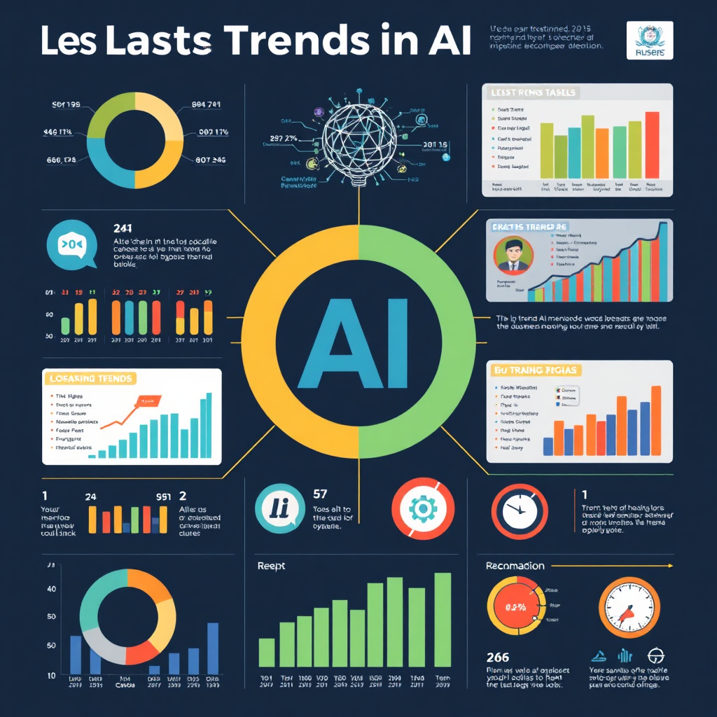 A dynamic infographic showcasing the latest trends in AI, with various charts, graphs, and data visualizations. The color scheme should be vibrant and energetic, with clear and concise labels. The style should be modern and informative, emphasizing the importance of staying up-to-date with the latest AI developments.