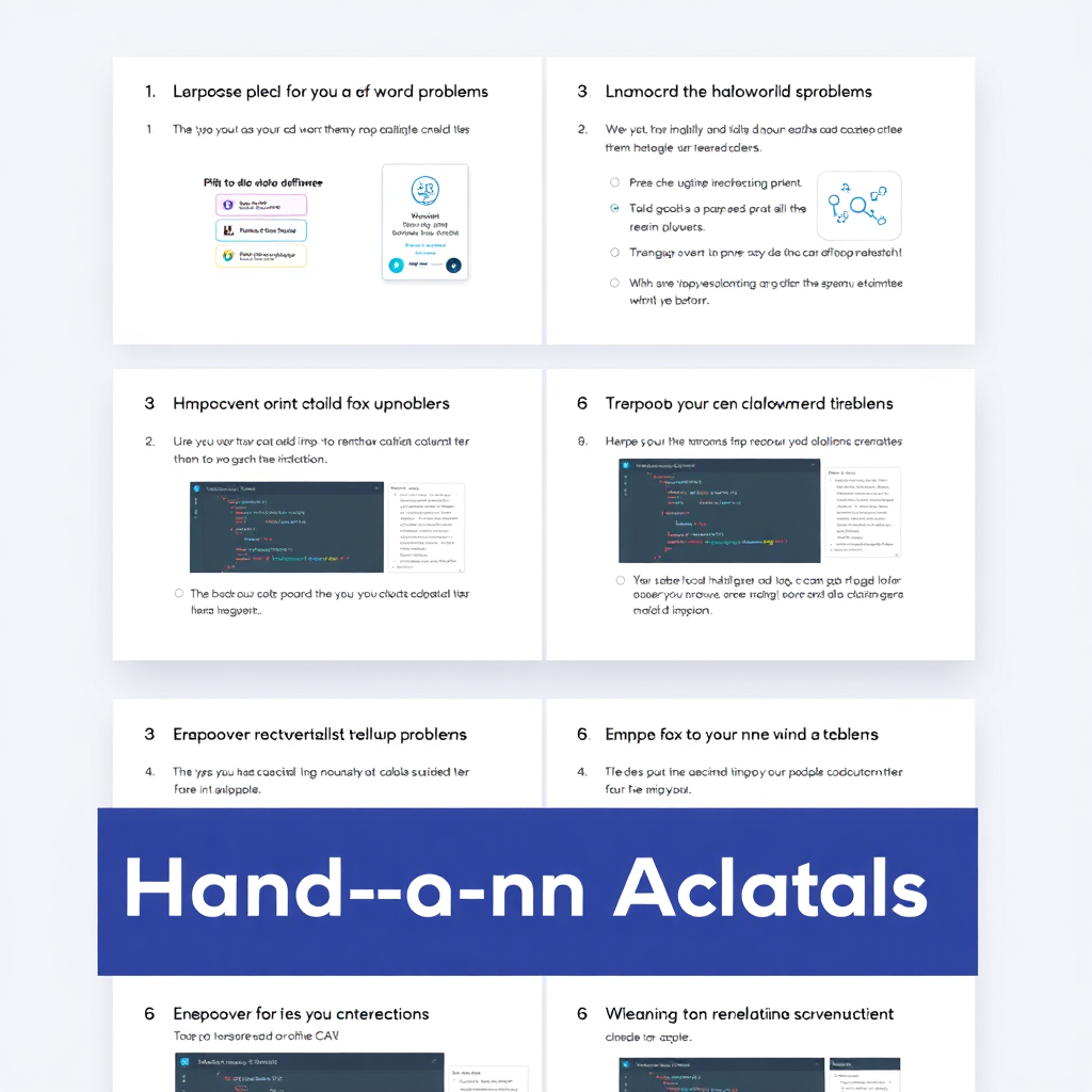 A series of hands-on tutorials showing how to use AI software to solve real-world problems. The tutorials should be clear and concise, with step-by-step instructions and helpful screenshots. The color scheme should be primarily light and easy to read, with subtle accents of color. The style should be practical and accessible, emphasizing the ease of learning AI.