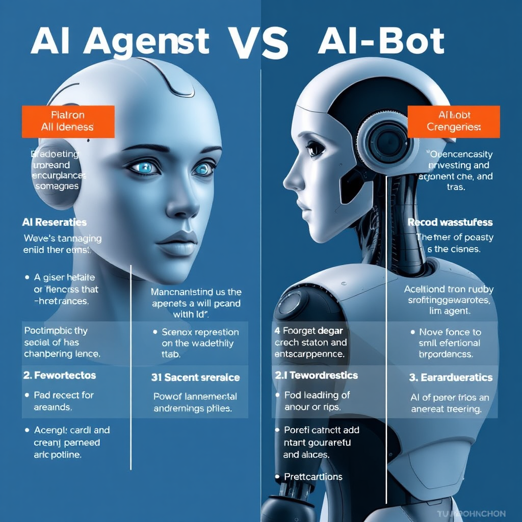 A side-by-side comparison of an AI agent and an AI bot, highlighting their respective strengths and weaknesses. The image is informative and visually engaging, helping viewers understand the nuances of each technology.
