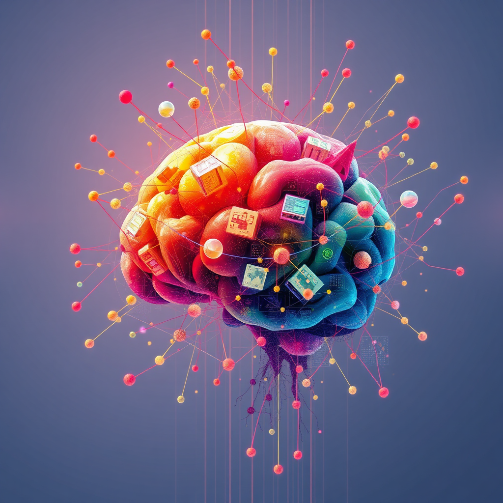 An abstract representation of a customized AI solution, depicted as a network of interconnected nodes and data streams. The colors should be vibrant and dynamic, reflecting the unique characteristics of the solution. The style should be artistic and expressive, emphasizing the creativity and innovation involved in custom AI development. Add subtle textures and gradients to create depth and visual interest.