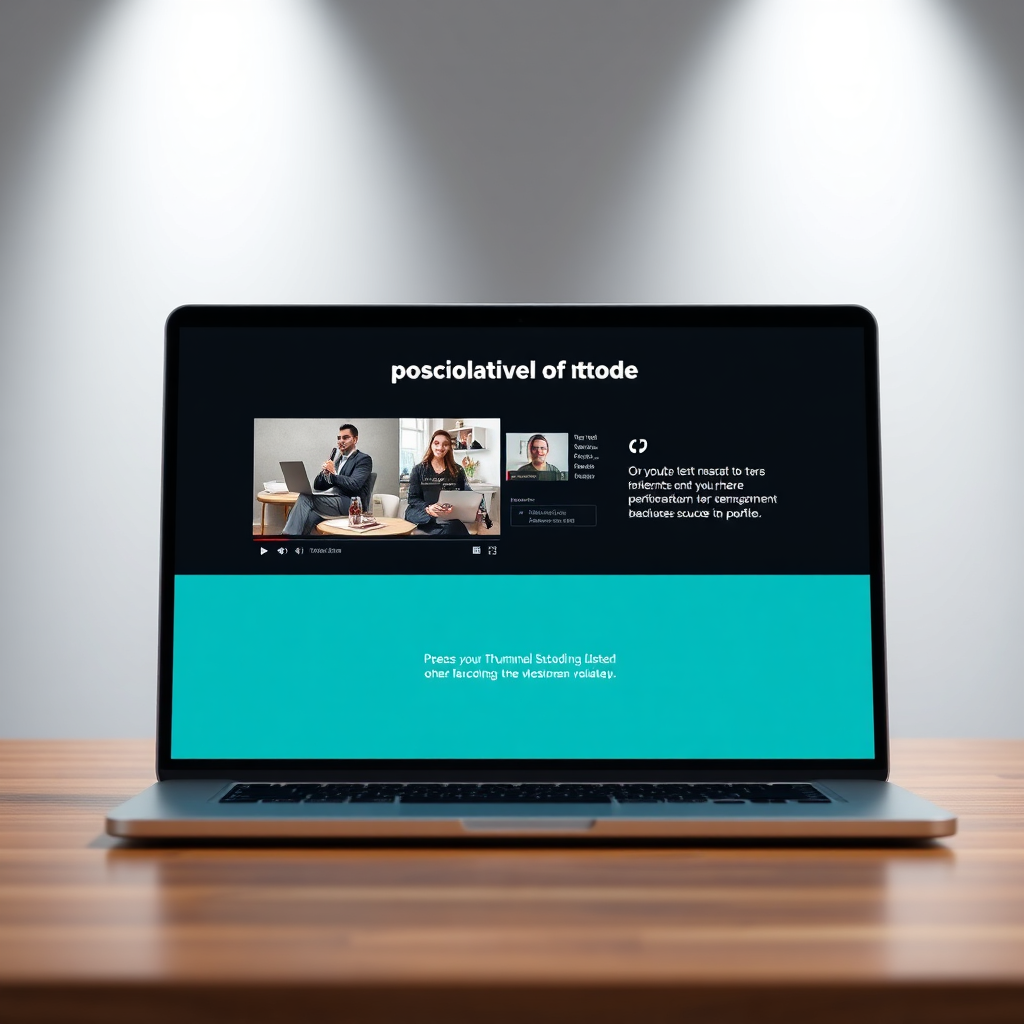 Photorealistic image of a laptop screen displaying a YouTube thumbnail portfolio alongside positive client testimonials and a clear call-to-action button. The screen is brightly lit and the thumbnails are eye-catching. A soft glow surrounds the laptop, signifying success and achievement. The color palette is inviting and professional. Camera angle is a medium shot, focusing on the laptop screen. Style: Modern, professional design. Technical Specs: 4K resolution, high quality.