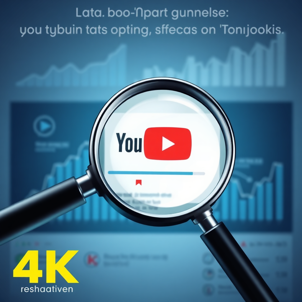 Stylized image of a magnifying glass hovering over a YouTube thumbnail, revealing underlying data points and areas for improvement. Charts and graphs subtly overlay the thumbnail, indicating optimization opportunities. The color palette is analytical and precise. Style: Data visualization, modern design. Technical Specs: 4K resolution, high quality.