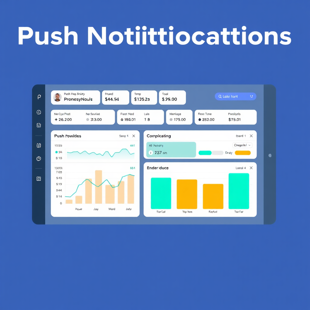 A stylized image depicting a dashboard with charts and graphs showing the performance of push notification campaigns. The dashboard should be clean, modern, and easy to understand. The color palette should be professional and informative. 4K resolution, high quality.
