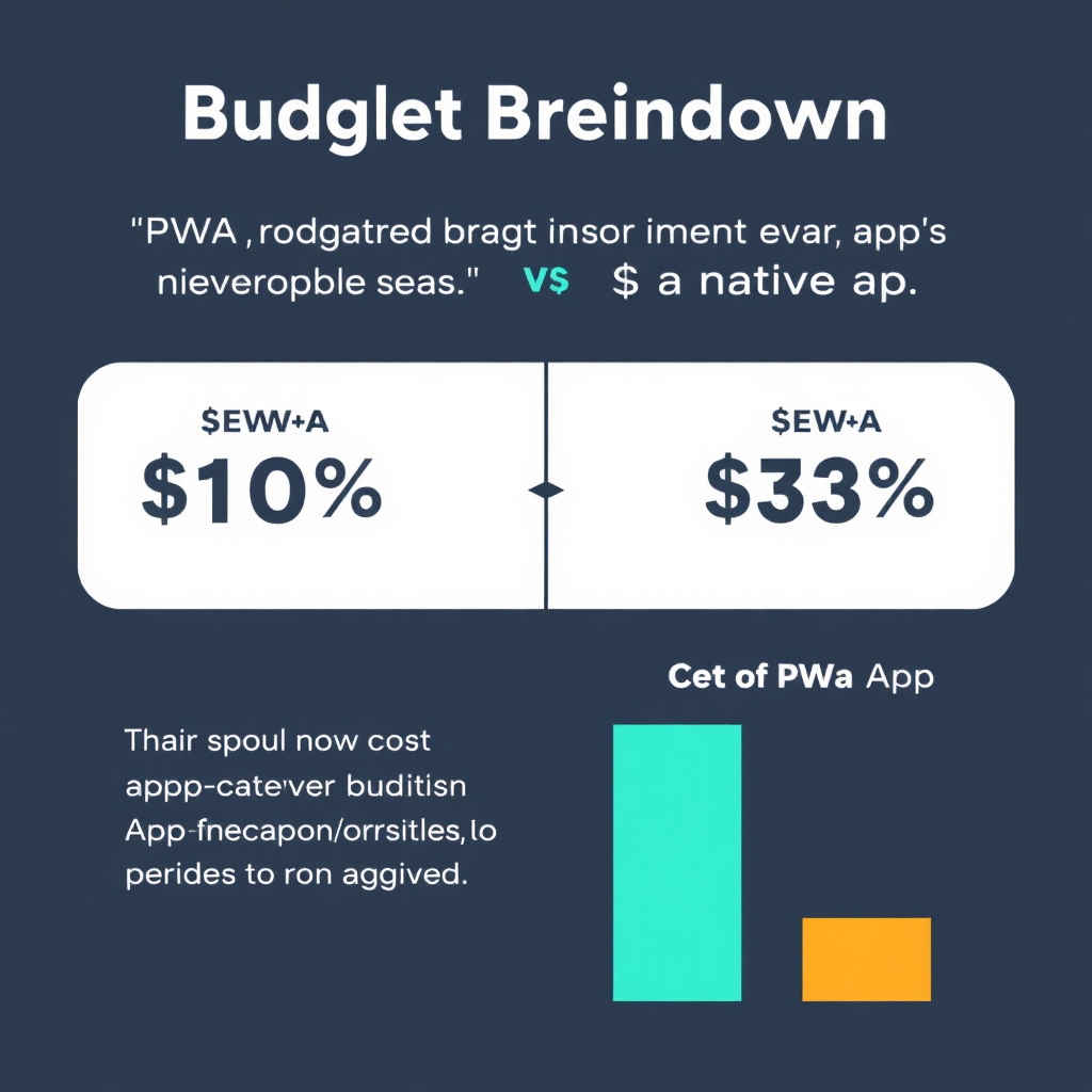 A visual representation of a budget breakdown, comparing the costs of developing a PWA versus a native app. The PWA section of the chart is significantly smaller, highlighting the cost savings. Use a clear, infographic-style to communicate the financial benefits.
