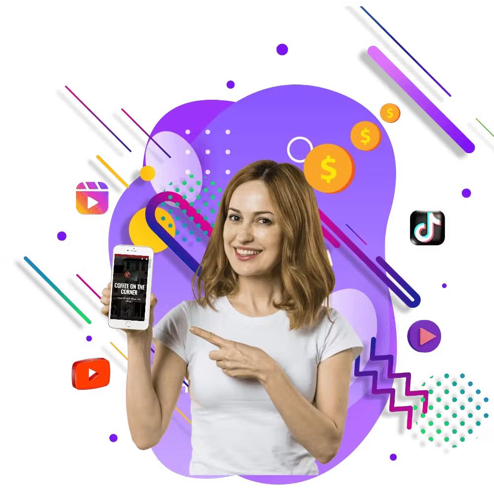 A person handing their smartphone to another person, both smiling. The screen displays the 'Add to Home Screen' prompt on a mobile business card. The background is a blurred coffee shop setting. The lighting is warm and inviting.