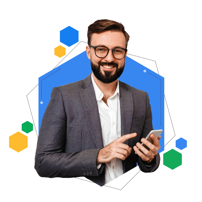 A photorealistic image of a hand tapping a mobile business card icon on a smartphone home screen. The icon is surrounded by other app icons, but slightly highlighted. The background is blurred, suggesting a busy environment. Lighting focuses on the screen, emphasizing the tap action. The style is clean and modern.