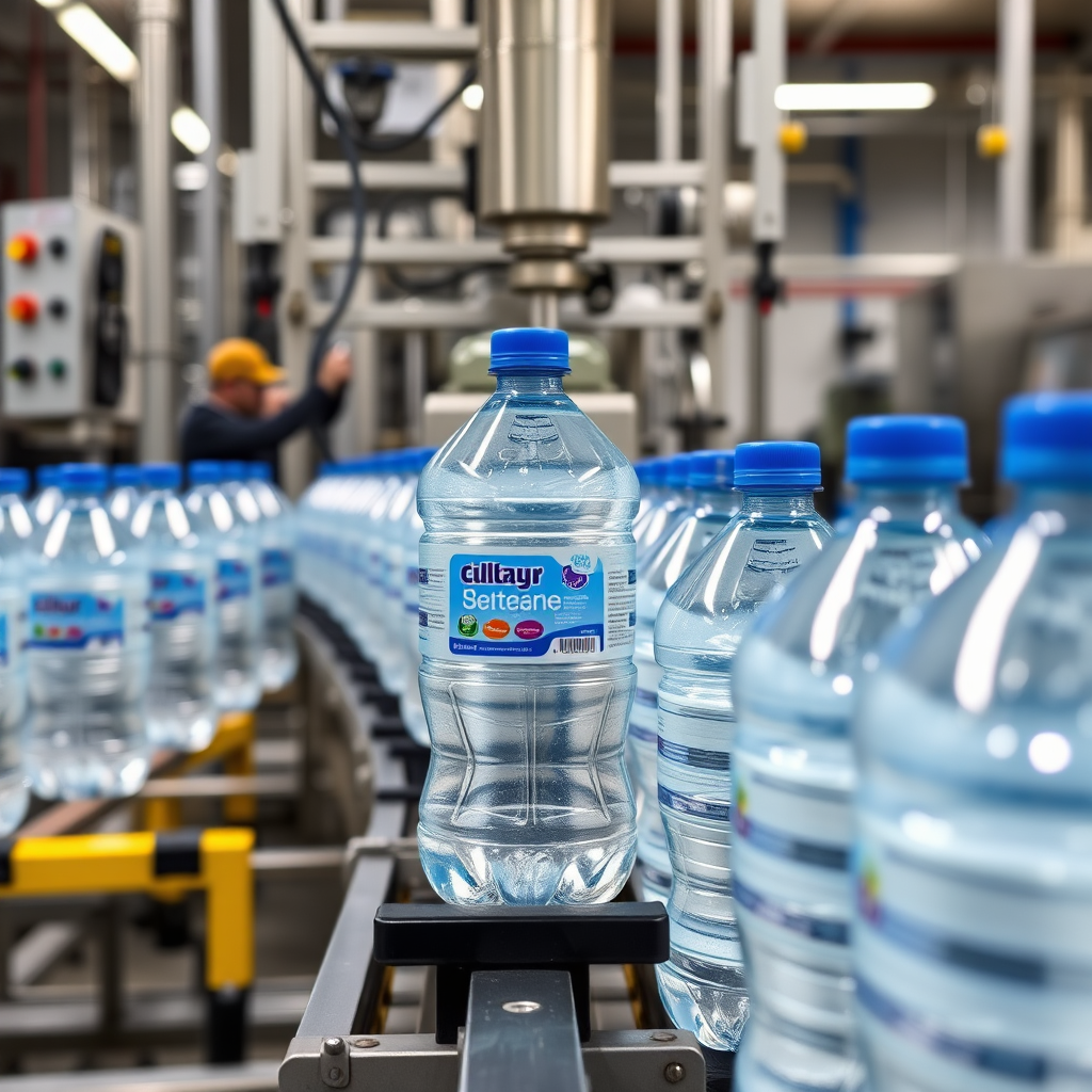 Showcase the production line of 20-liter water bottles, highlighting the advanced technology and quality control measures in place.