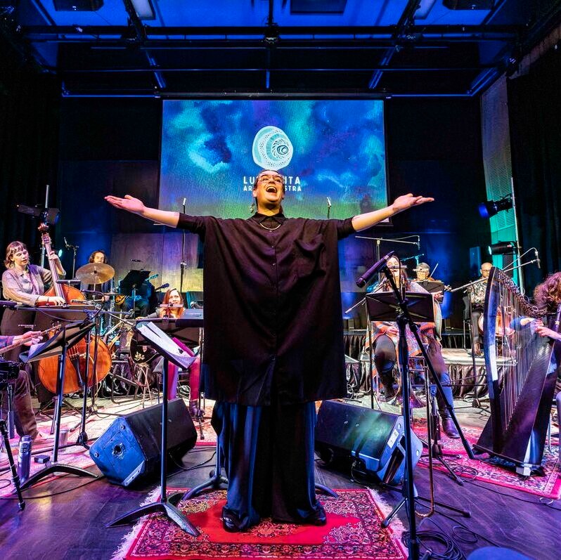 LAO playing at "Songs That We Carry" Steve McEntee our Artistic Director acknowledging the audience