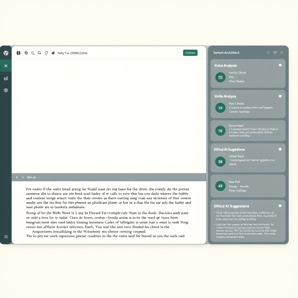 PB Content Architect Dashboard Interface showing text editor and AI side-panel