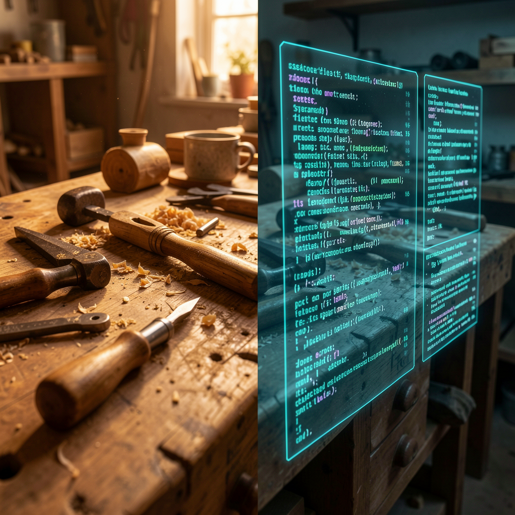 Artistic blend of woodworking and digital code
