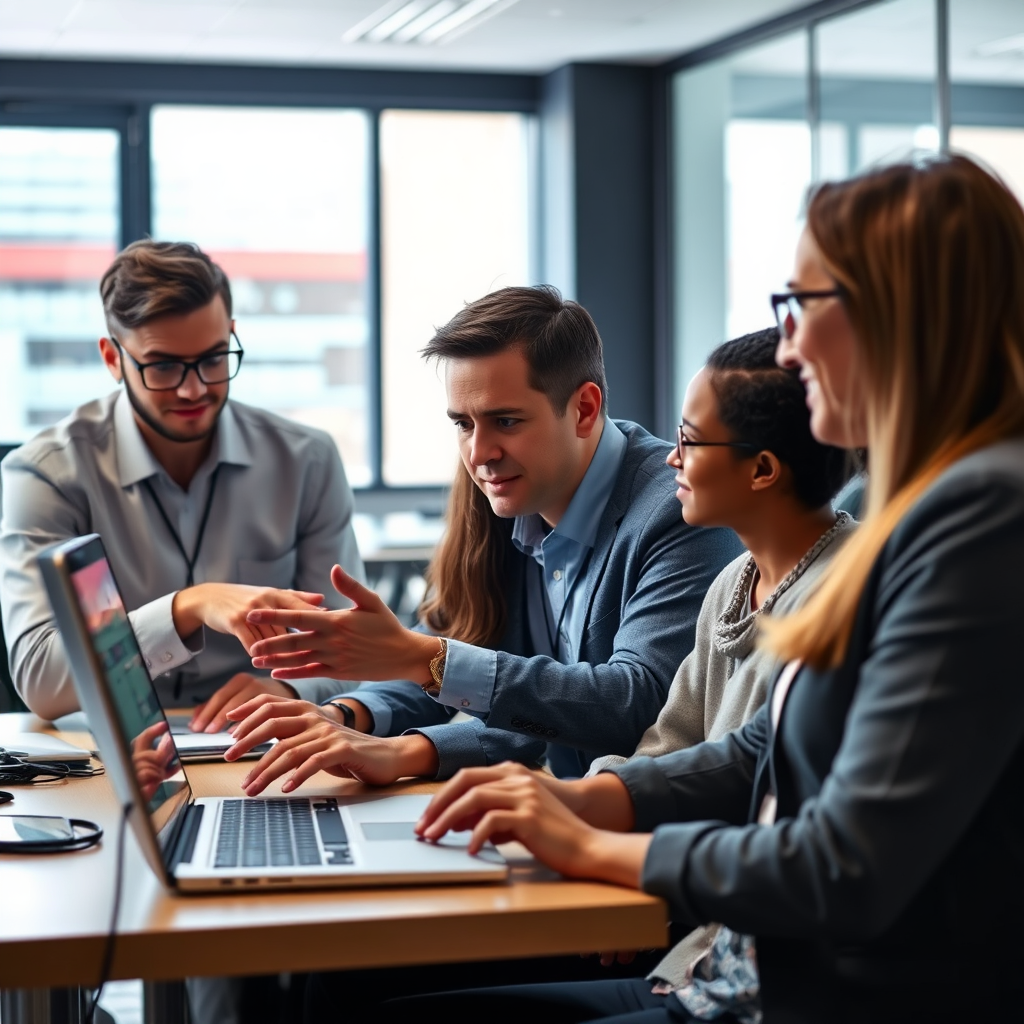 A photorealistic image of a cybersecurity training session, with employees actively participating in a simulated phishing attack. The scene is engaging and interactive, with employees learning how to identify and respond to cyber threats. The atmosphere is positive and collaborative. Resolution: 4K.