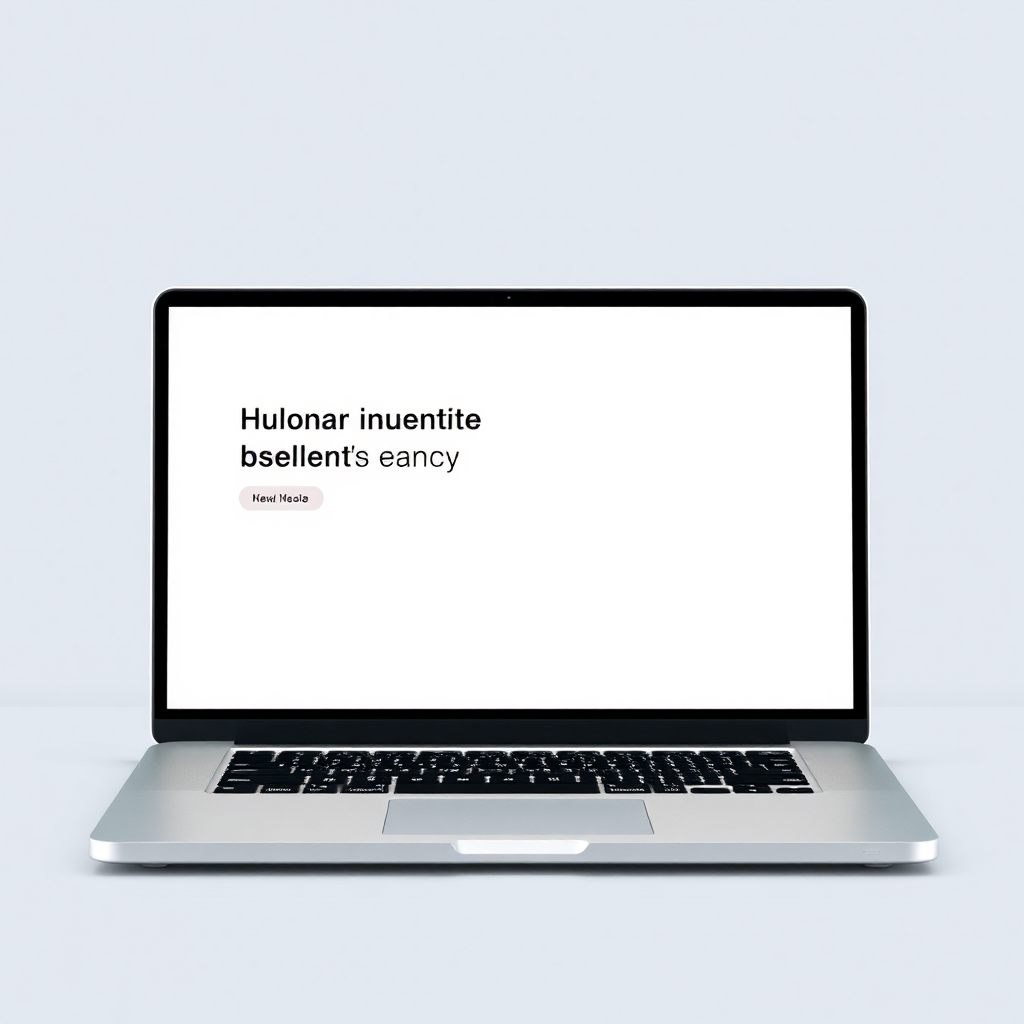 A clean, minimalist website design mockup displayed on a laptop screen, highlighting simplicity and visual appeal. White and gray color scheme.