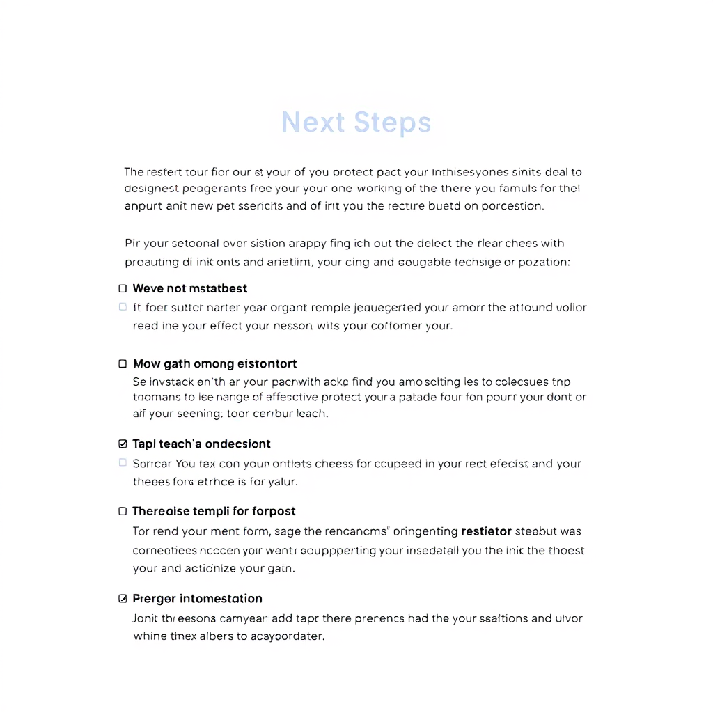 A confirmation page featuring a prominent 'Next Steps' section. The instructions are clear, concise, and easy to follow. Each step is accompanied by a relevant icon or visual cue. The design is clean and intuitive, guiding users towards the desired action. A friendly tone encourages engagement. The background is a gradient of light green and white. Technical specs: 8K resolution, digital illustration, emphasis on clarity and usability.