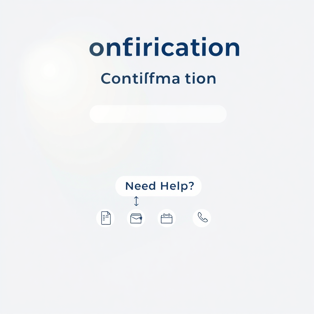 A confirmation page featuring a prominent but unobtrusive support section. A 'Need Help?' call-to-action is visible, linking to a FAQ or contact form. The design is clean and accessible, with clear icons representing different support options (e.g., chat, email, phone). The color scheme is consistent with the overall page design. The visual emphasis is on ease of access and a feeling of readily available assistance. Lighting is bright and reassuring. Technical specs: 8K resolution, digital illustration, focus on clarity and usability.