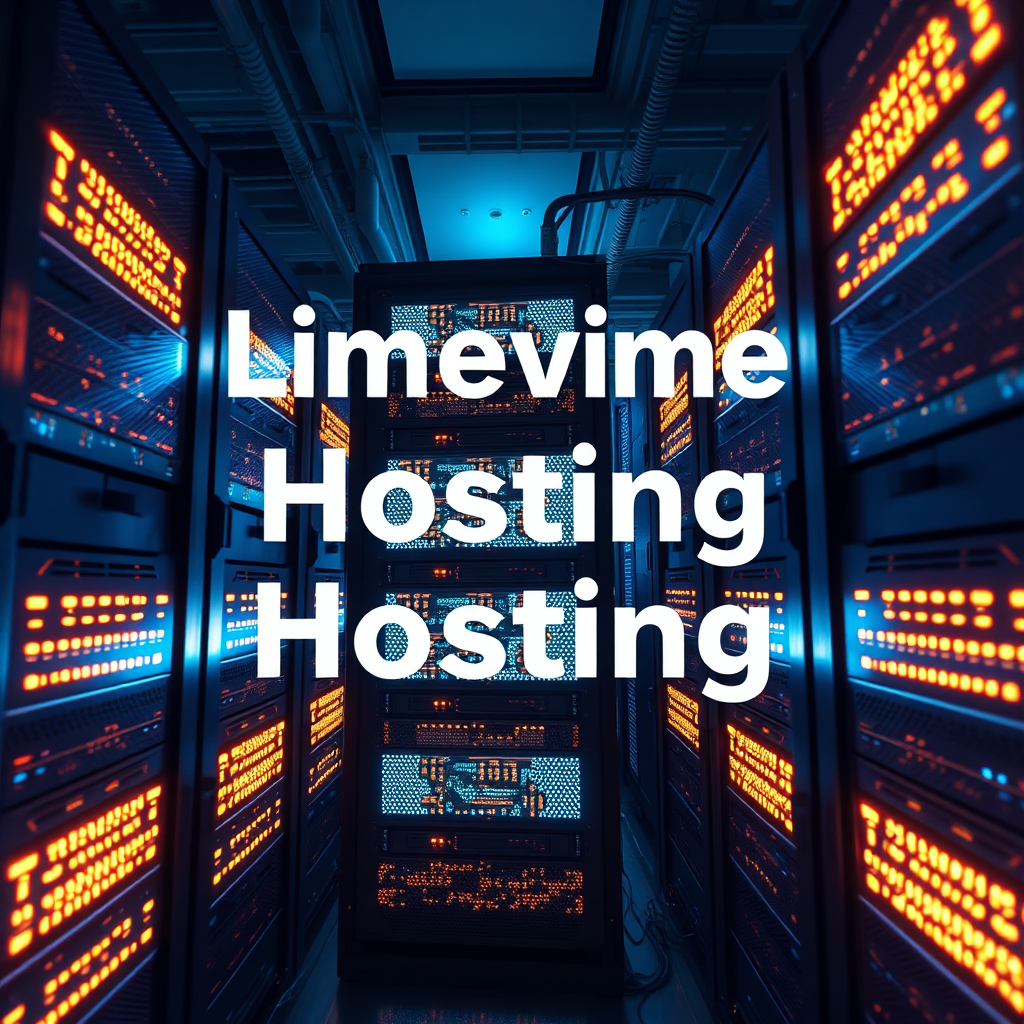 A photorealistic data center with glowing servers representing the power and reliability of our lifetime hosting.