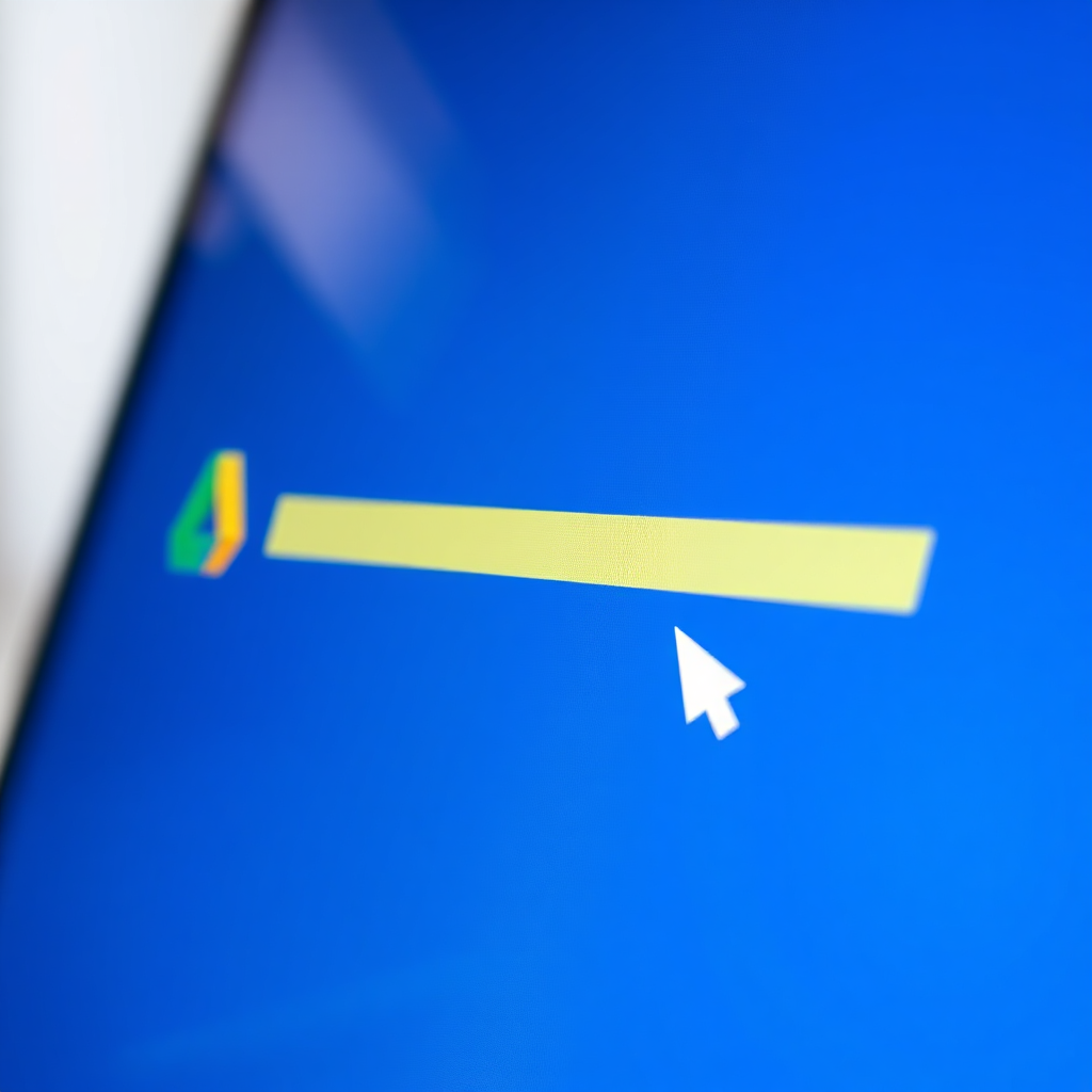  A photorealistic image showcasing a Google Drive interface with a file being downloaded. The progress bar is almost complete. A subtle arrow points towards the downloaded file. The background is blurred, focusing on the download process. Colors: primarily Google Drive brand colors (blue, green, yellow, red).