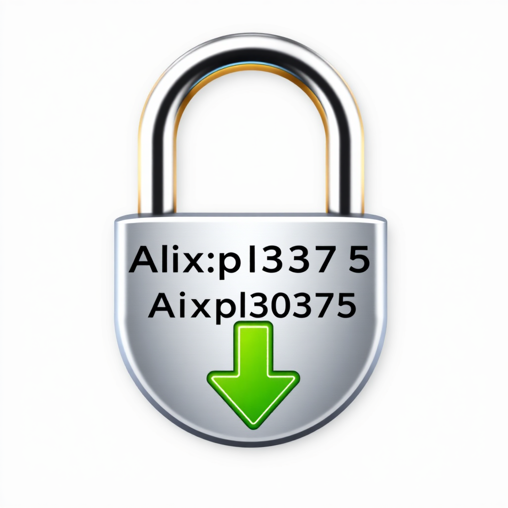  A stylized image of a padlock combined with a download icon. The padlock is open, symbolizing easy access, but also emphasizes security. Password letters 'AIxpl0d3_750' are subtly incorporated into the design. Colors: silver, gold, and a touch of blue for the padlock and the download icon is a vibrant green.