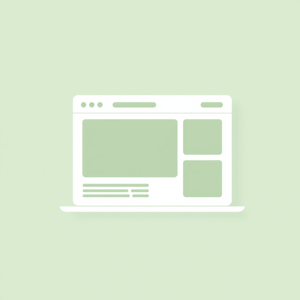 A stylized image of geometric shapes forming a website layout, rendered in a white, gray, and green color palette. The style is modern and abstract.