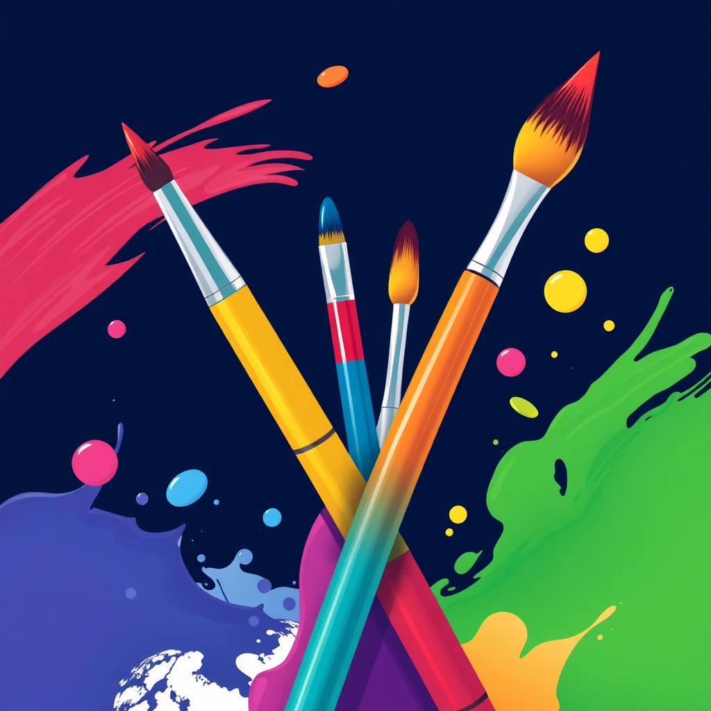 A stylized image of paintbrushes and digital design tools merging together, symbolizing creative freedom. The color palette is vibrant and inspiring.