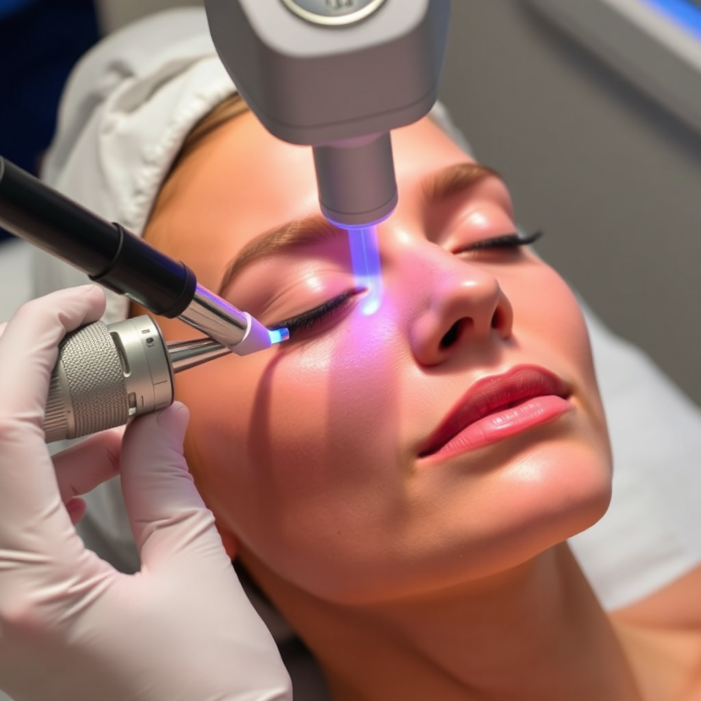 Advanced laser technology being used to rejuvenate skin, with a focus on the precision and effectiveness of the treatment.