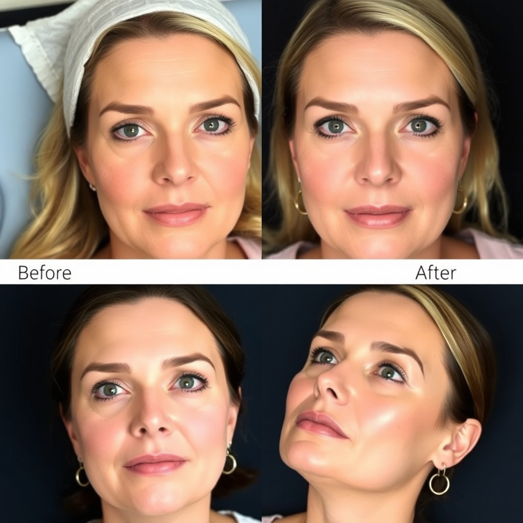Photorealistic before-and-after images showcasing successful aesthetic treatments performed at the clinic, emphasizing visible and satisfying results. Ethical and tasteful presentation.