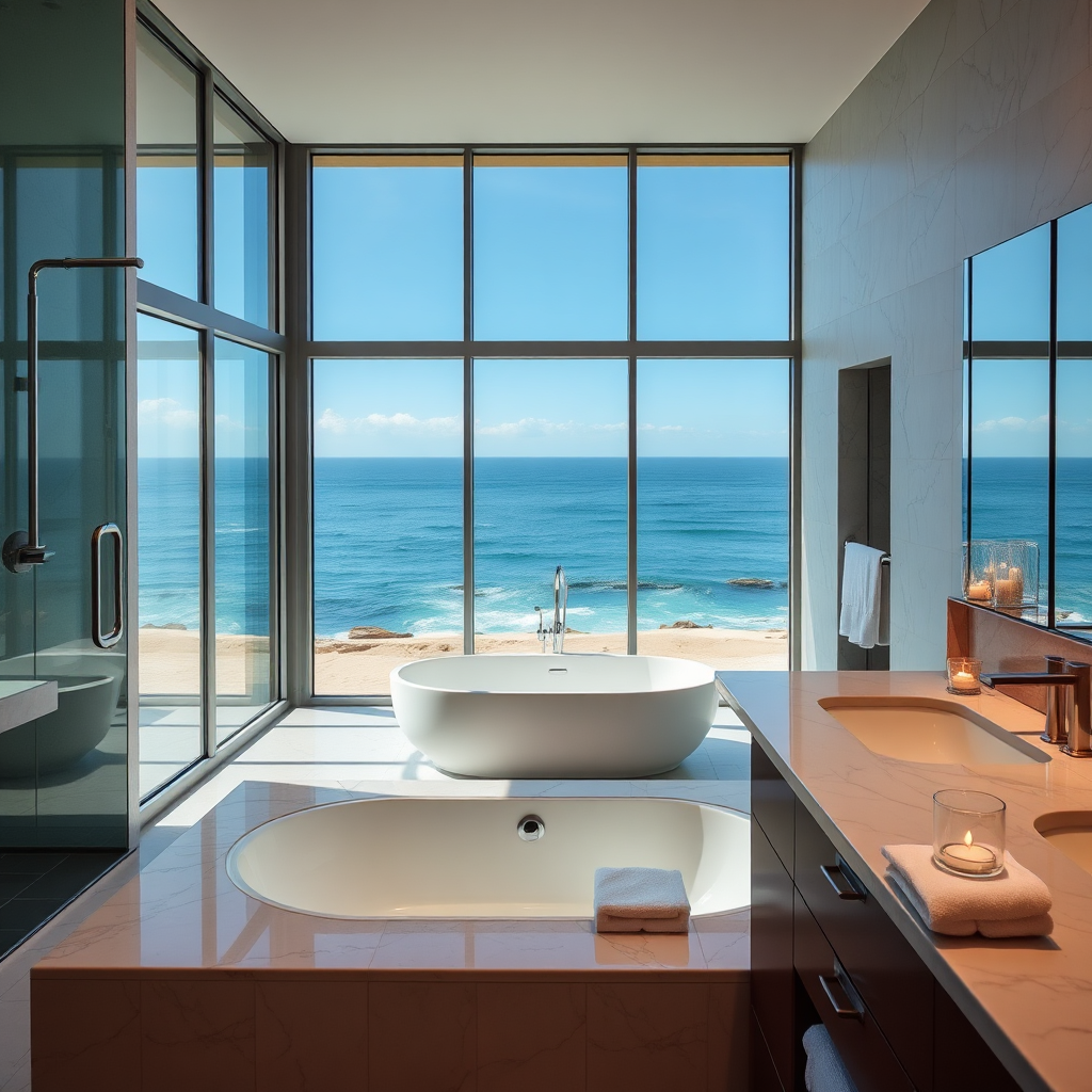 Spa bathroom with ocean view