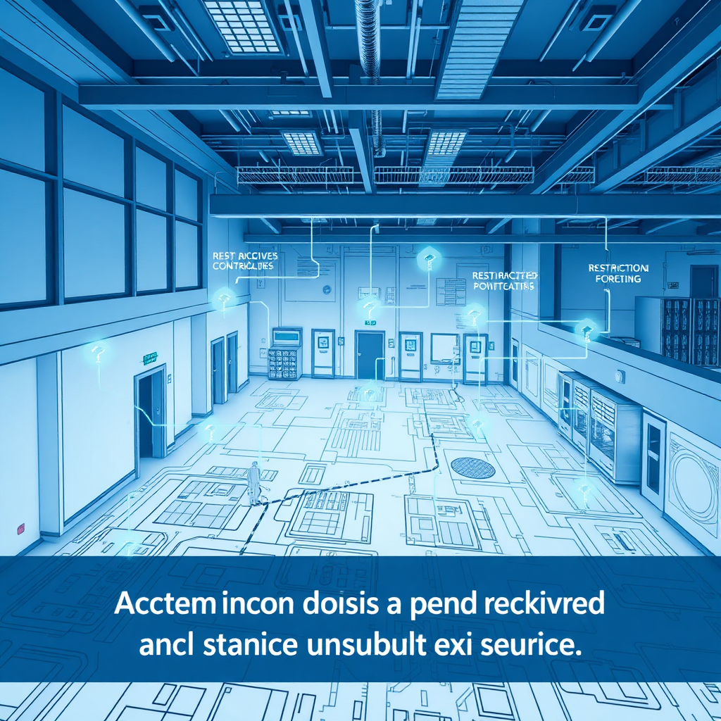 Create an image showcasing a blueprint of a building with strategically placed access control points. Highlight key areas like entrances, server rooms, and restricted zones. Use a digital overlay to illustrate the flow of access and security measures. The color palette should be professional and technical, with blues and grays dominating the scene. Emphasize the importance of custom security design in protecting valuable assets.