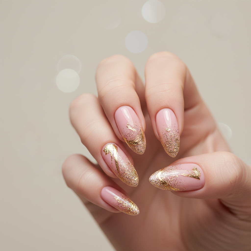 A set of nails designed to reflect different fashion aesthetics (e.g., minimalist, bohemian, edgy), using varied textures, colors, and embellishments on each nail. The lighting is dynamic and stylish, highlighting the unique characteristics of each design. The background is a textured fabric, adding depth and visual interest. The camera angle is a medium shot, showcasing the overall design and its impact. Style reference: fashion-forward nail art photography. Technical specs: 4K resolution, high-quality rendering.