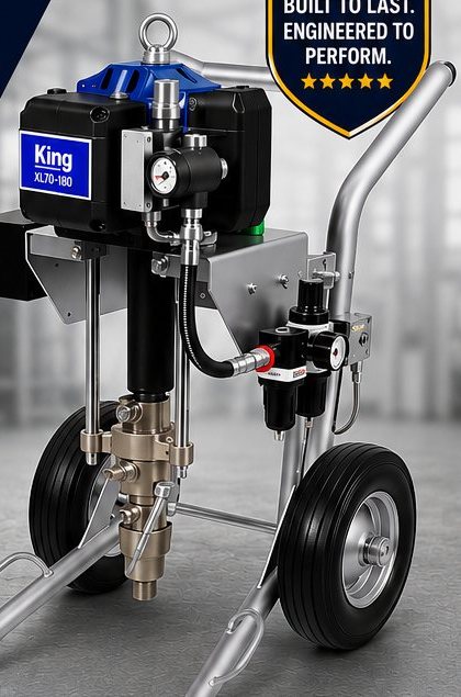 KING XL70-180 air-powered airless sprayer on a two-wheel mobile cart