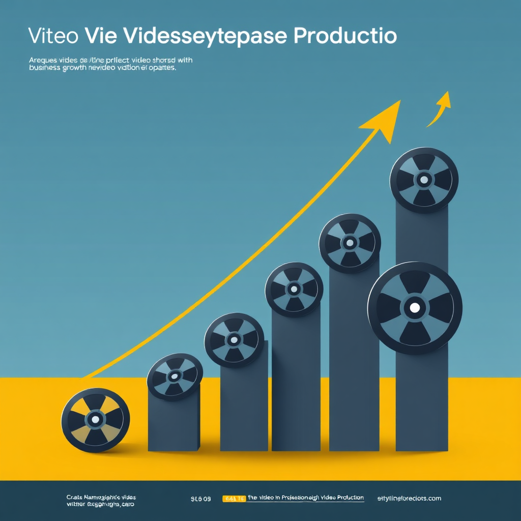 Create a graph trending upwards. The graph is made of video reels. Symbolize business growth through video production. Use a professional color palette. The style reference is infographic design with a focus on clarity and visual representation of data.