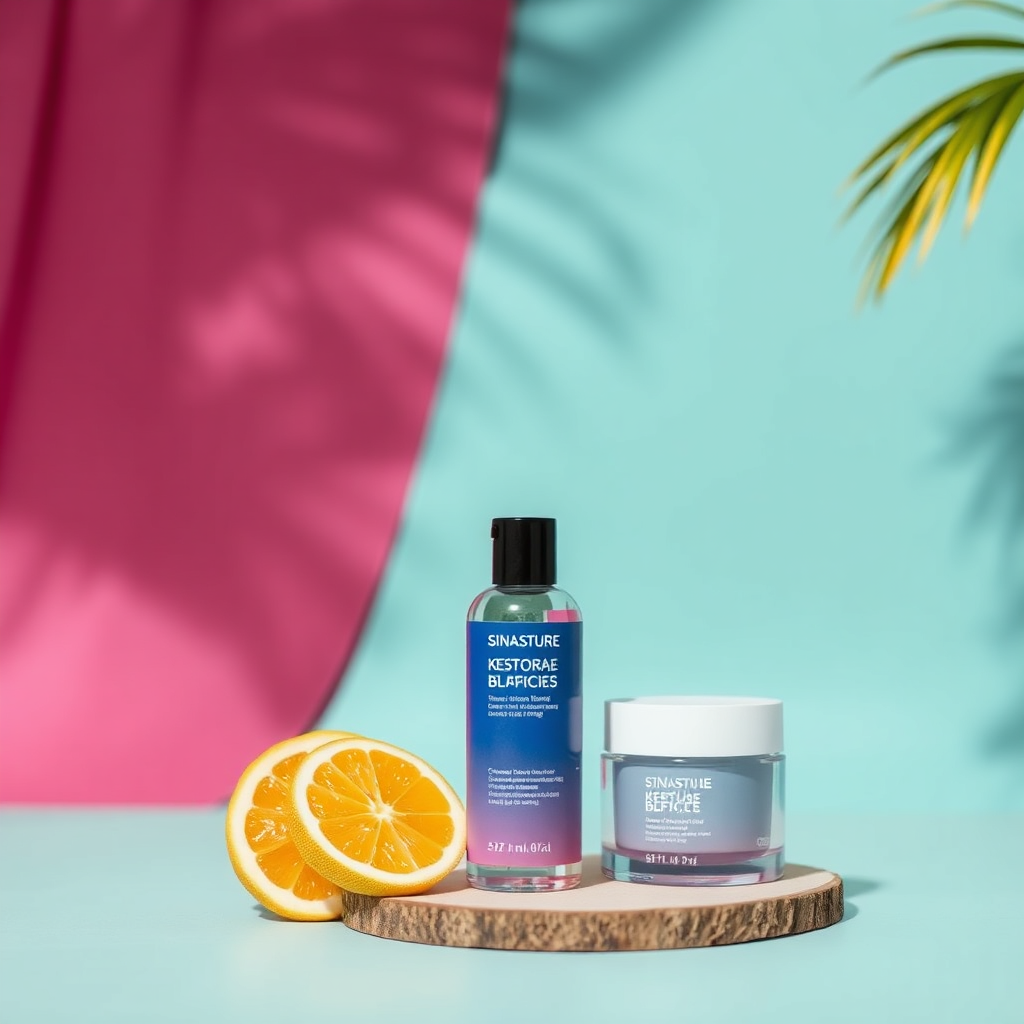 Create a stylized image of a commercial shoot for a lifestyle product. Feature bright colors and eye-catching visuals. Highlight the product's key features. Style reference: Advertising photography with a focus on visual appeal and product placement.