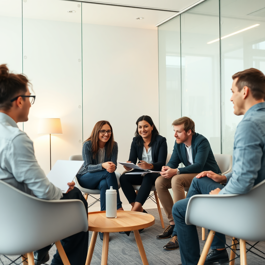 Our team collaborating in a modern office
