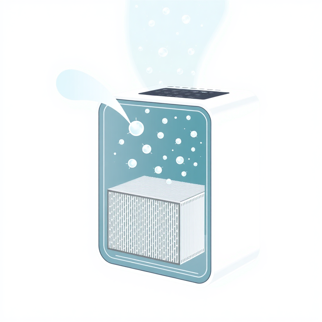 Illustration av hur en luftrenare filtrerar pollen