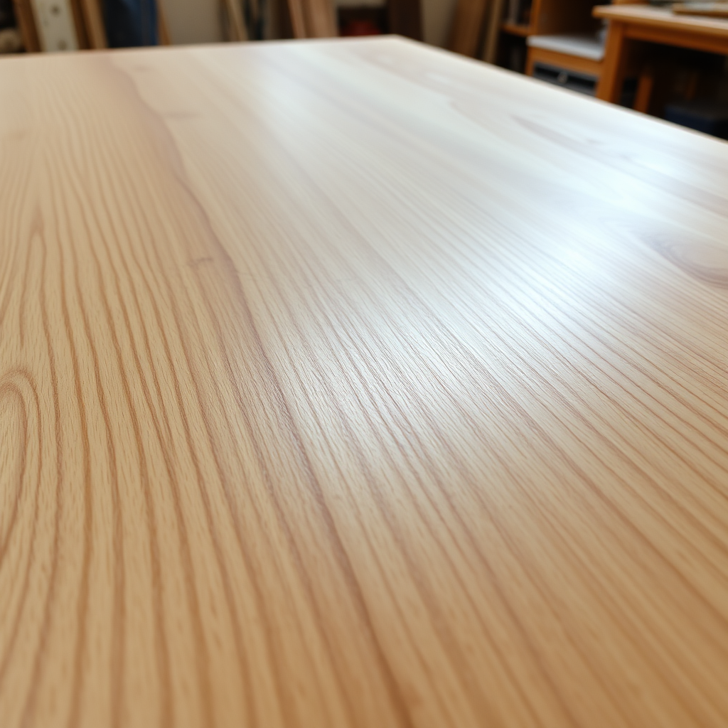 Wood surface finish with satin sheen and warm tone, premium craftsmanship