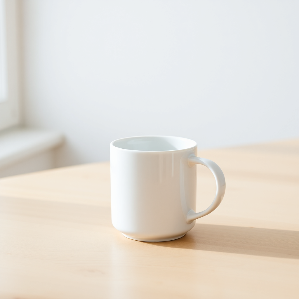 Minimalist white ceramic mug