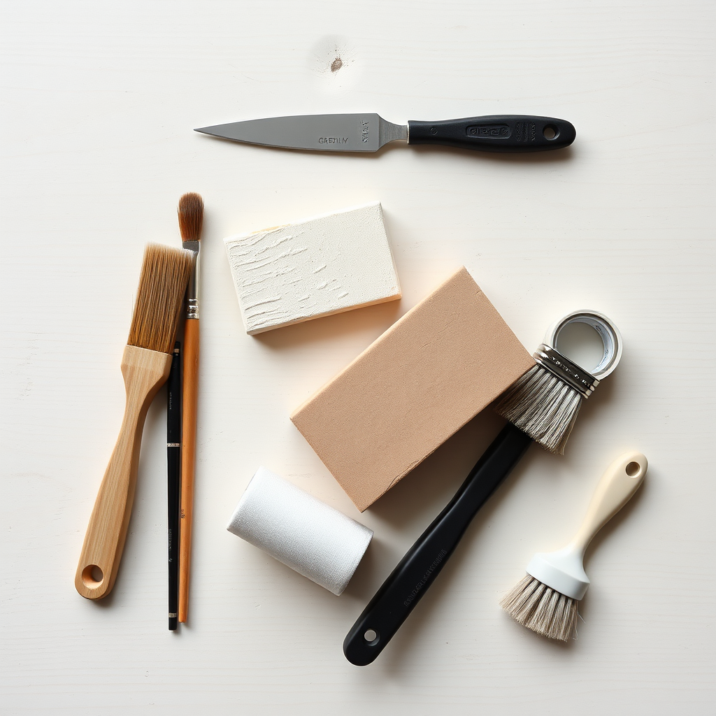 Penslar och verktyg i neutrala toner