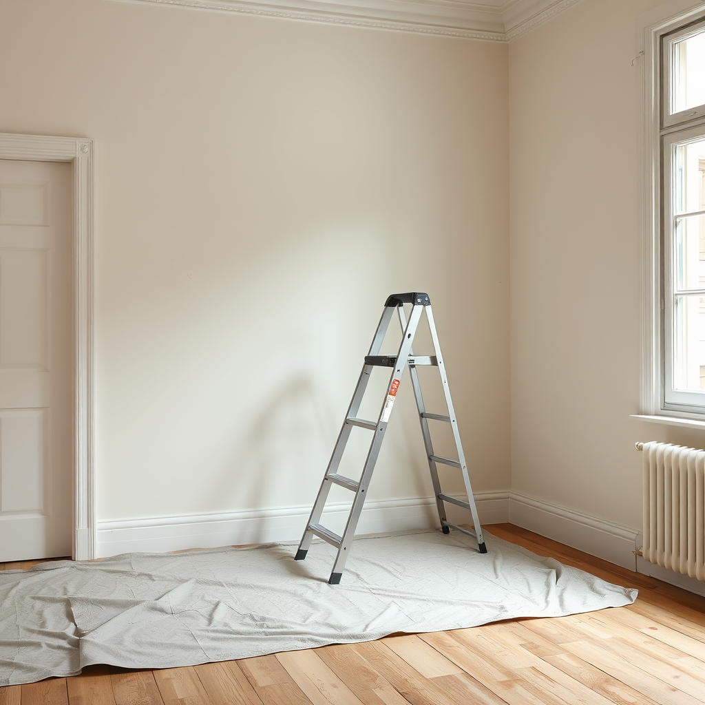 Stege vid nymålad neutral vägg