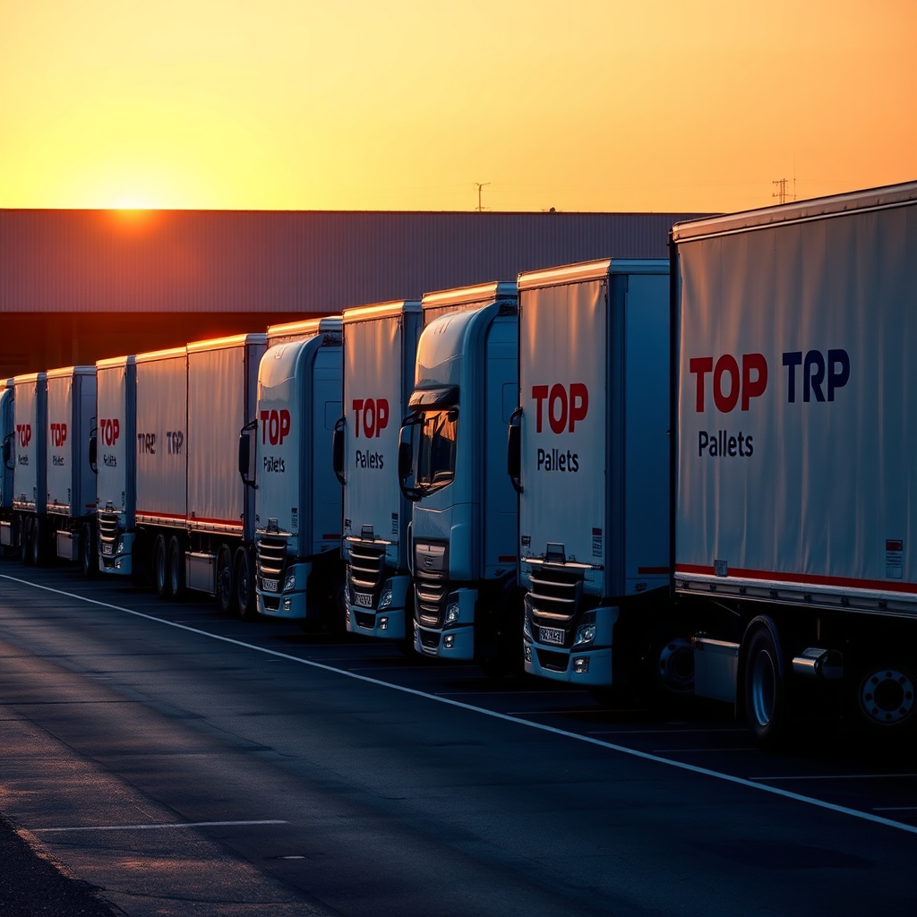 Fleet of delivery trucks ready for pallet transport
