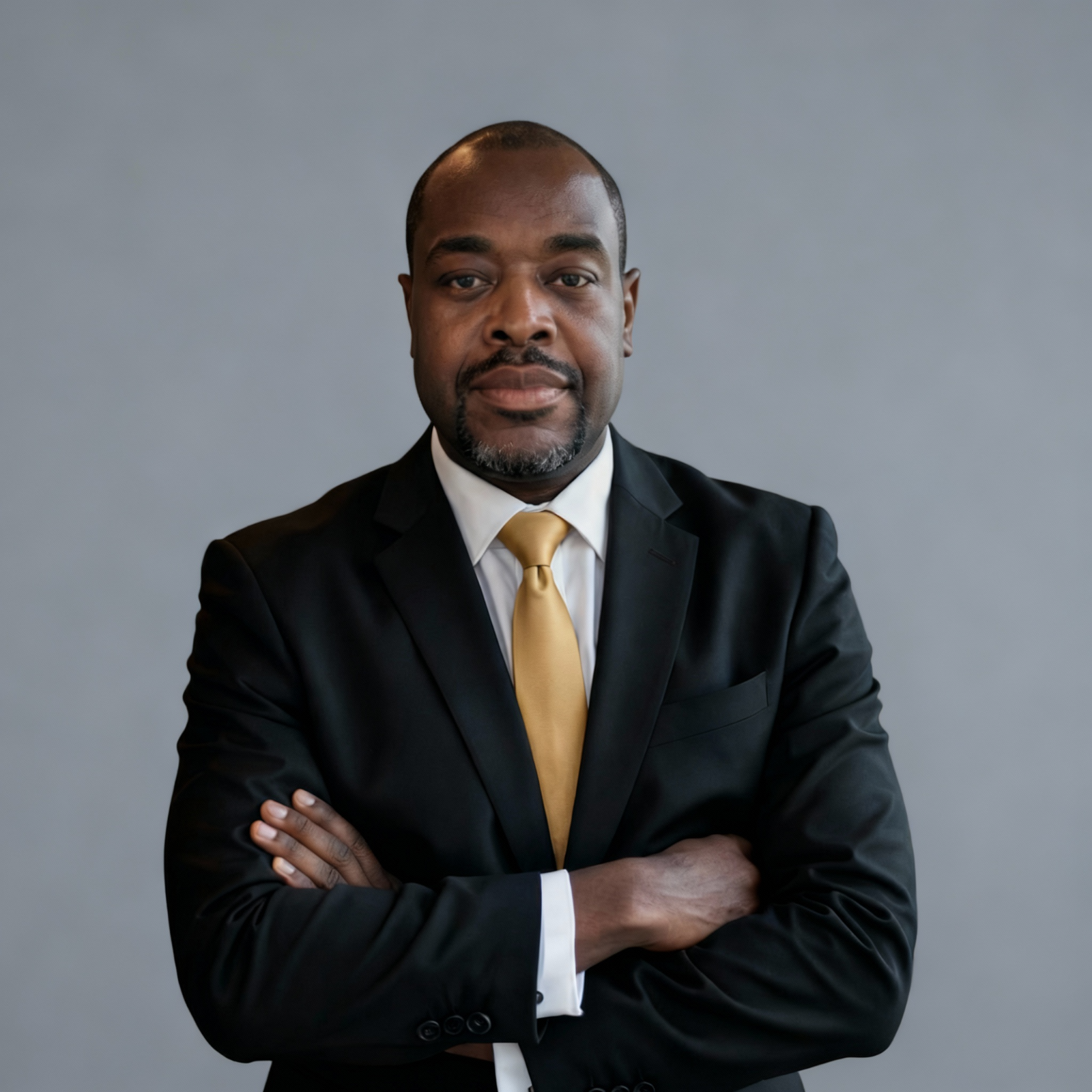 A portrait of Superintendent Pastor O.V. Williams, with a kind and approachable demeanor. He should be smiling warmly and exuding a sense of trustworthiness and wisdom. Use soft, natural lighting to highlight his facial features. Photorealistic style, capturing the details of his attire and expression.