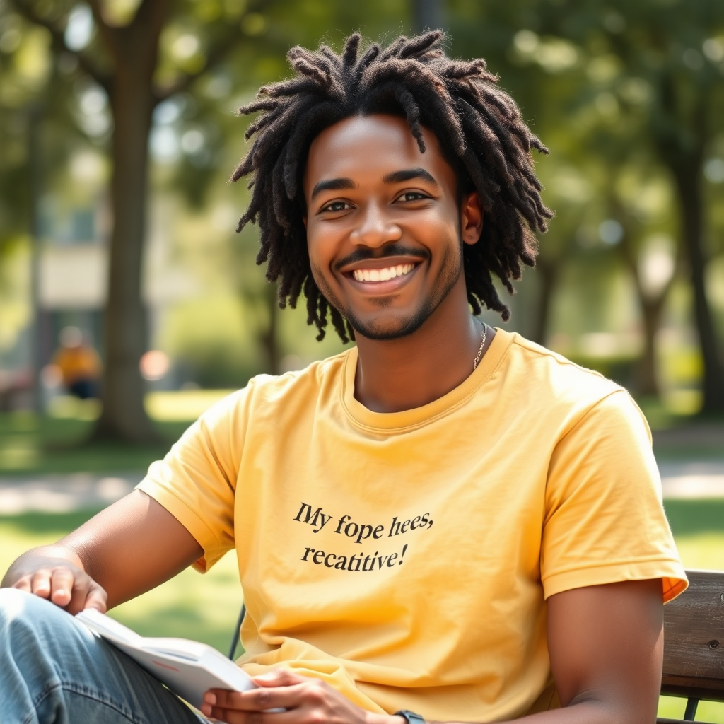 Person happily wearing a HappyThread Co. t-shirt