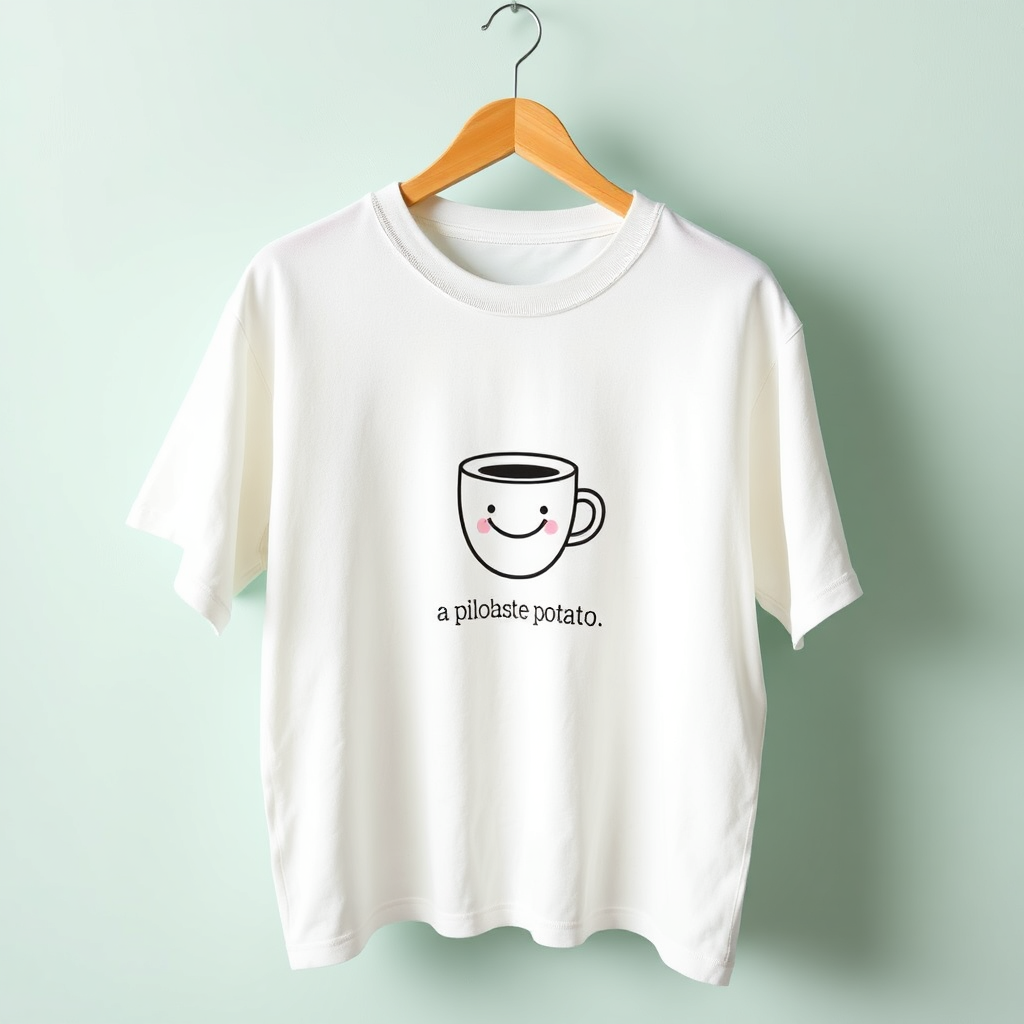 Humorous white t-shirt design on a hanger